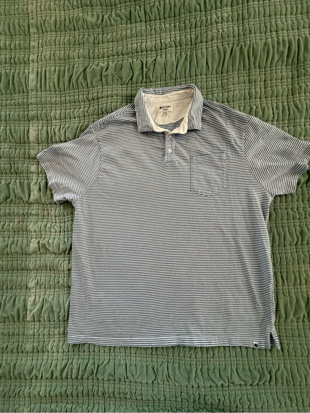 Sperry Men's Blue and White Thin-Striped Polo-XXL